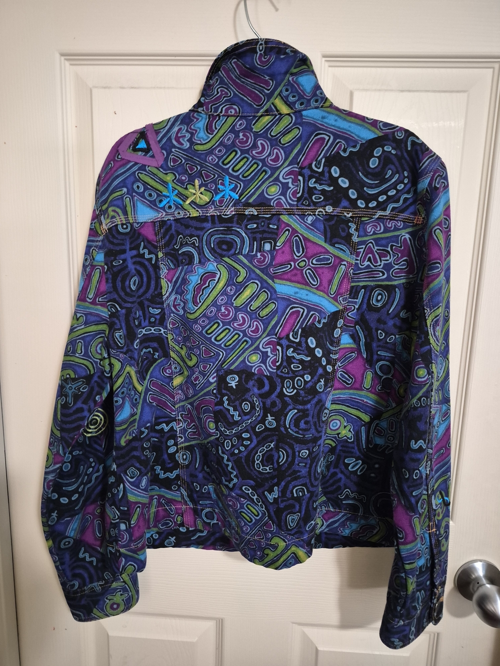 Ruby Rd. Women's Multicolor Abstract Pattern Jean Jacket - Blue, Purple, Green - Picture 2 of 3